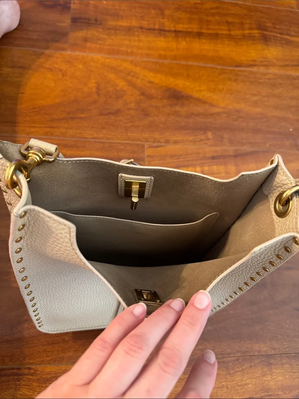 Rebecca Minkoff Beige Studded Leather Crossbody Bag